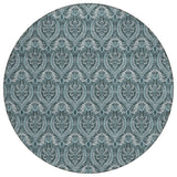 Homeroots 8' Round Teal Round Damask Washable Non Skid Indoor Outdoor Area Rug Teal Polyester 563903