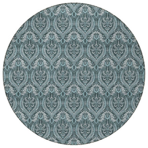 HomeRoots 5' Elegant Light Green Damask Area Rug – Washable, Durable, Perfect for Indoor and Outdoor Spaces 8' Round 563903