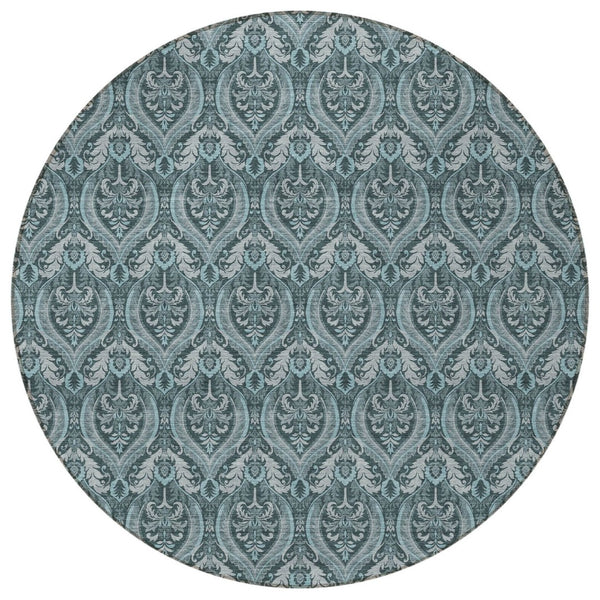 HomeRoots 5' Elegant Light Green Damask Area Rug – Washable, Durable, Perfect for Indoor and Outdoor Spaces 8' Round 563903