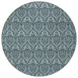 Homeroots 8' Round Teal Round Damask Washable Non Skid Indoor Outdoor Area Rug Teal Polyester 563903