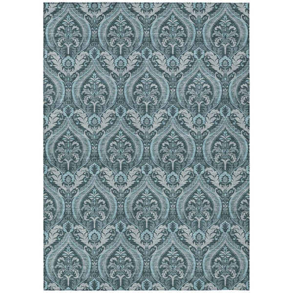 HomeRoots 5' Elegant Light Green Damask Area Rug – Washable, Durable, Perfect for Indoor and Outdoor Spaces 8' X 10' 563904