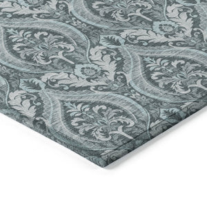 HomeRoots 5' Elegant Light Green Damask Area Rug – Washable, Durable, Perfect for Indoor and Outdoor Spaces 9' X 12' 563905