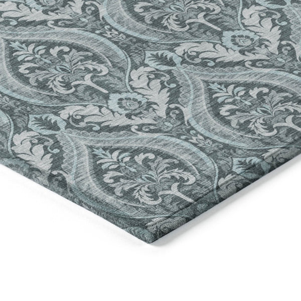 HomeRoots 5' Elegant Light Green Damask Area Rug – Washable, Durable, Perfect for Indoor and Outdoor Spaces 9' X 12' 563905