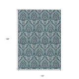 Homeroots 10' X 14' Teal Damask Washable Non Skid Indoor Outdoor Area Rug Teal Polyester 563906