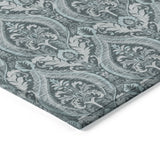 Homeroots 10' X 14' Teal Damask Washable Non Skid Indoor Outdoor Area Rug Teal Polyester 563906