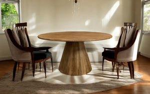 Homeroots 60" Natural Rounded Solid Wood Pedestal Base Dining Table   563907