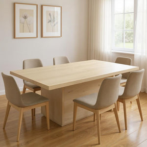 HomeRoots 84" Natural Solid Wood Pedestal Dining Table – Rustic Charm, Ample Seating, Handcrafted Durability! 563909