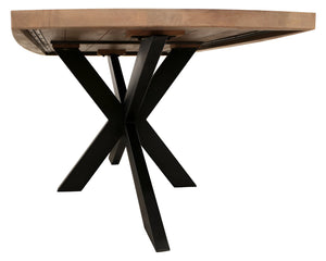 HomeRoots 82" Rustic Two-Tone Solid Wood and Black Iron Pedestal Dining Table for Modern Gatherings and Style 563914
