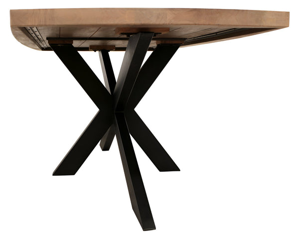 HomeRoots 82" Rustic Two-Tone Solid Wood and Black Iron Pedestal Dining Table for Modern Gatherings and Style 563914
