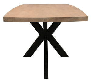 HomeRoots 82" Rustic Two-Tone Solid Wood and Black Iron Pedestal Dining Table for Modern Gatherings and Style 563914