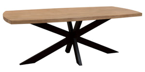 HomeRoots 82" Rustic Two-Tone Solid Wood and Black Iron Pedestal Dining Table for Modern Gatherings and Style 563914
