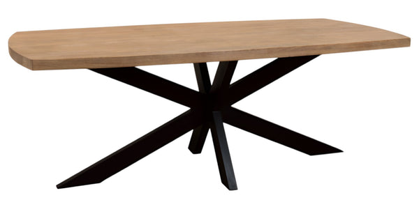 HomeRoots 82" Rustic Two-Tone Solid Wood and Black Iron Pedestal Dining Table for Modern Gatherings and Style 563914