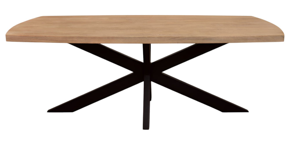 HomeRoots 82" Rustic Two-Tone Solid Wood and Black Iron Pedestal Dining Table for Modern Gatherings and Style 563914