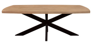 HomeRoots 82" Rustic Two-Tone Solid Wood and Black Iron Pedestal Dining Table for Modern Gatherings and Style 563914