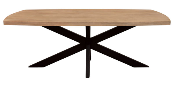 HomeRoots 82" Rustic Two-Tone Solid Wood and Black Iron Pedestal Dining Table for Modern Gatherings and Style 563914