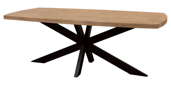 HomeRoots 82" Rustic Two-Tone Solid Wood and Black Iron Pedestal Dining Table for Modern Gatherings and Style 563914