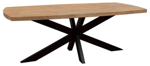 Homeroots 82" Natural And Black Solid Wood And Iron Pedestal Base Dining Table   563914