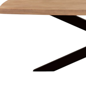 HomeRoots 82" Rustic Two-Tone Solid Wood and Black Iron Pedestal Dining Table for Modern Gatherings and Style 563914