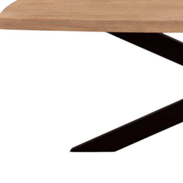 HomeRoots 82" Rustic Two-Tone Solid Wood and Black Iron Pedestal Dining Table for Modern Gatherings and Style 563914