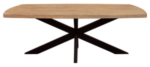 Homeroots 82" Natural And Black Solid Wood And Iron Pedestal Base Dining Table   563914