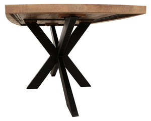 Homeroots 82" Natural And Black Solid Wood And Iron Pedestal Base Dining Table   563914