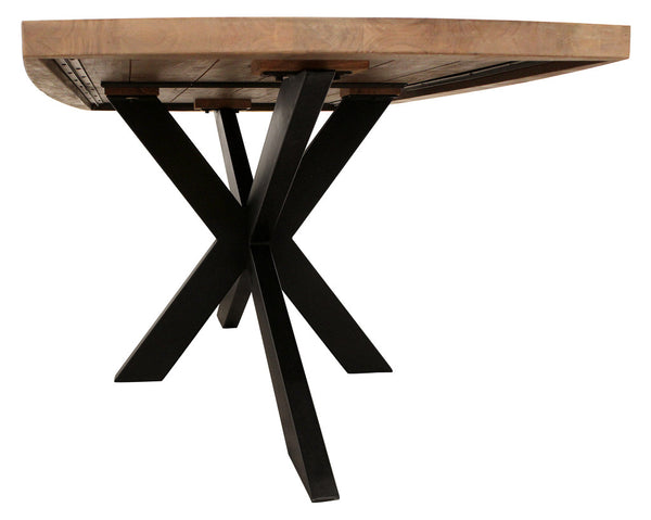 Homeroots 82" Natural And Black Solid Wood And Iron Pedestal Base Dining Table   563914