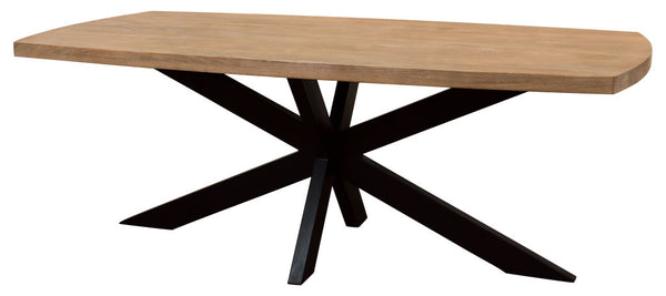 Homeroots 82" Natural And Black Solid Wood And Iron Pedestal Base Dining Table   563914