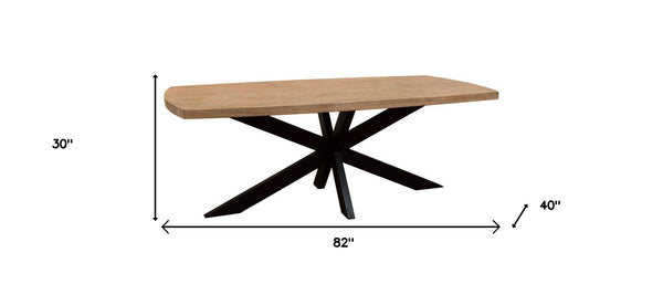 Homeroots 82" Natural And Black Solid Wood And Iron Pedestal Base Dining Table   563914