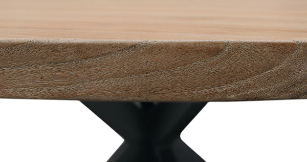 HomeRoots 60" Round Solid Wood & Iron Pedestal Dining Table - Rustic Modern Design for Inviting Gatherings 563916