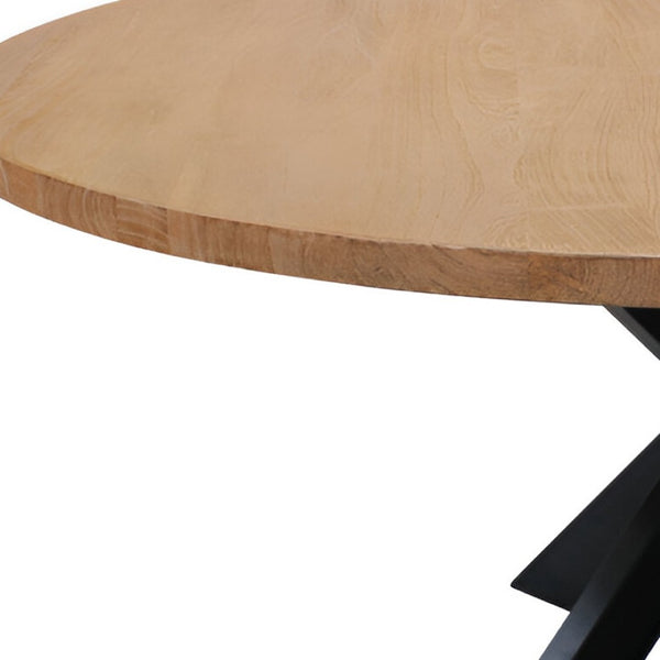 HomeRoots 60" Round Solid Wood & Iron Pedestal Dining Table - Rustic Modern Design for Inviting Gatherings 563916