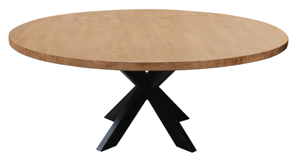 Homeroots 60" Natural And Black Rounded Solid Wood And Iron Pedestal Base Dining Table   563916