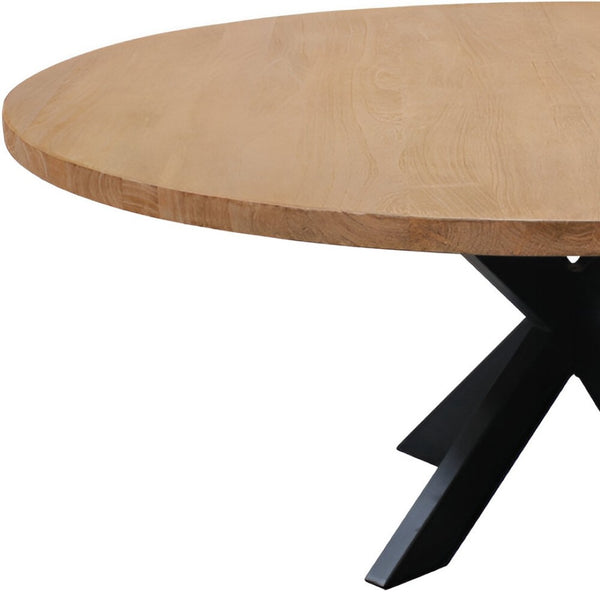 HomeRoots 60" Round Solid Wood & Iron Pedestal Dining Table - Rustic Modern Design for Inviting Gatherings 563916