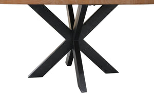 Homeroots 60" Natural And Black Rounded Solid Wood And Iron Pedestal Base Dining Table   563916