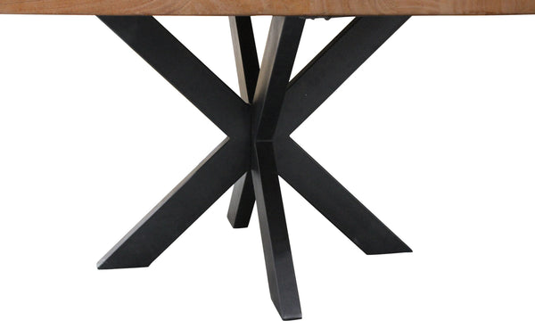 Homeroots 60" Natural And Black Rounded Solid Wood And Iron Pedestal Base Dining Table   563916