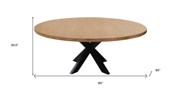 HomeRoots 60" Round Solid Wood & Iron Pedestal Dining Table - Rustic Modern Design for Inviting Gatherings 563916