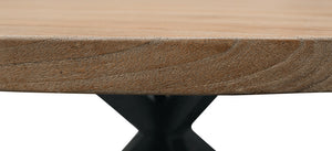 Homeroots 60" Natural And Black Rounded Solid Wood And Iron Pedestal Base Dining Table   563916