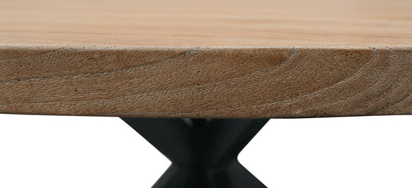 Homeroots 60" Natural And Black Rounded Solid Wood And Iron Pedestal Base Dining Table   563916