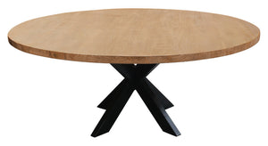 Homeroots 60" Natural And Black Rounded Solid Wood And Iron Pedestal Base Dining Table   563916
