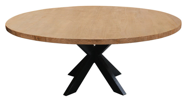 Homeroots 60" Natural And Black Rounded Solid Wood And Iron Pedestal Base Dining Table   563916