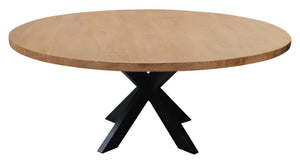 HomeRoots 60" Round Solid Wood & Iron Pedestal Dining Table - Rustic Modern Design for Inviting Gatherings 563916