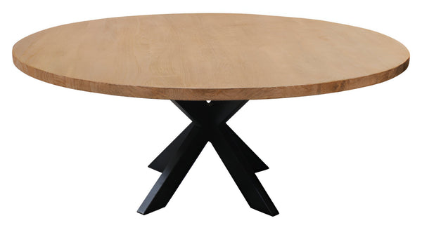 HomeRoots 60" Round Solid Wood & Iron Pedestal Dining Table - Rustic Modern Design for Inviting Gatherings 563916