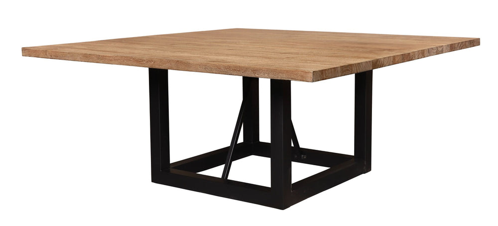 HomeRoots 60" Stylish Natural Mango Wood & Black Iron Square Dining Table for Rustic Industrial Homes 563917