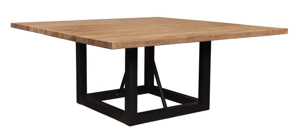 HomeRoots 60" Stylish Natural Mango Wood & Black Iron Square Dining Table for Rustic Industrial Homes 563917