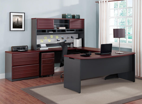 English Elm Pursuit Wall Hutch with Open Cubbies Sliding Doors and Pin Board for Home Office B2733P444605