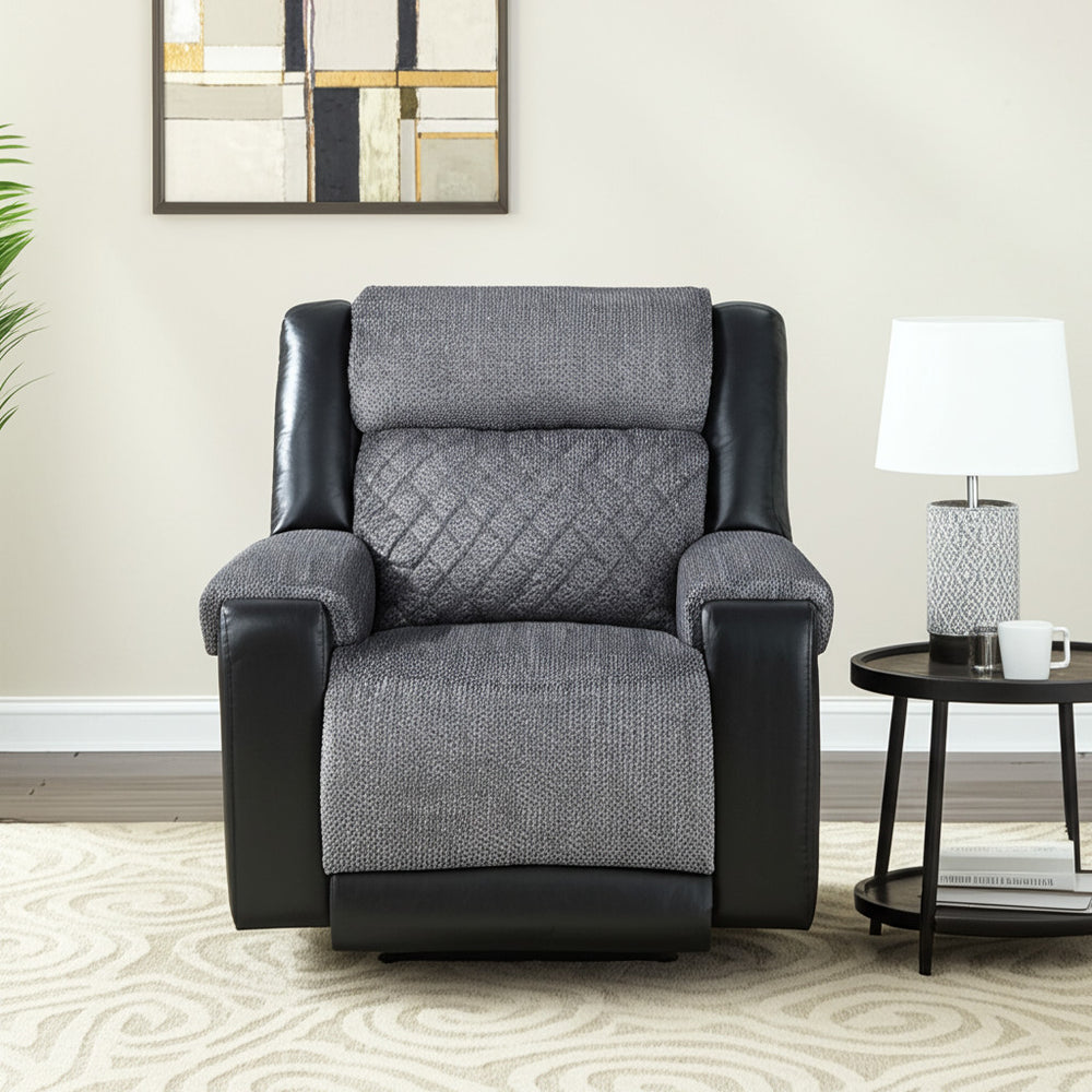 Homeroots 39" Modern Black And Gray Faux Leather Fabric Recliner - Comfortable Glider For Stylish Relaxation   563924