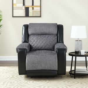 Homeroots 39" Modern Black And Gray Faux Leather Fabric Recliner - Comfortable Glider For Stylish Relaxation   563924