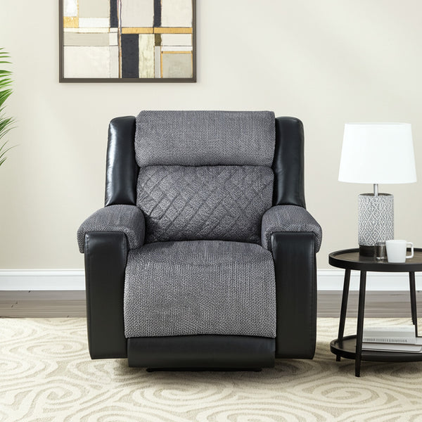 Homeroots 39" Modern Black And Gray Faux Leather Fabric Recliner - Comfortable Glider For Stylish Relaxation   563924