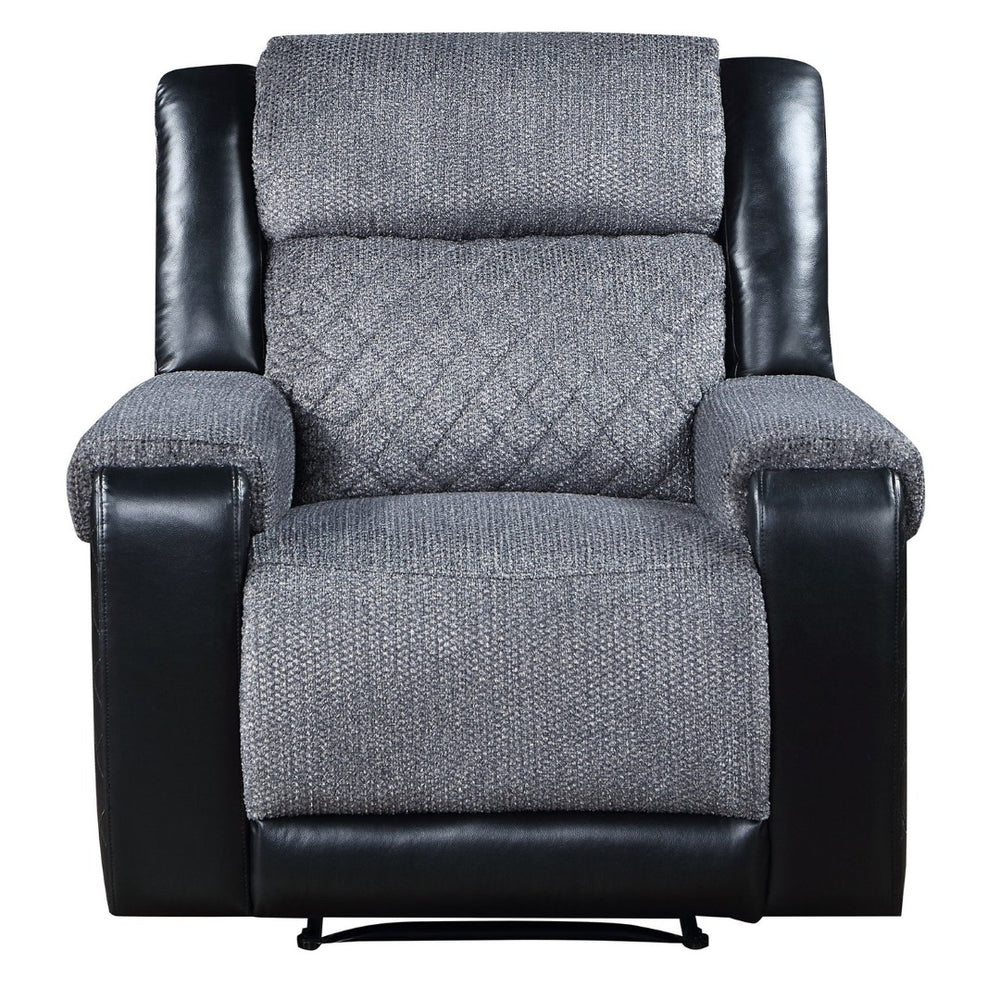 HomeRoots 39" Stylish Black and Gray Faux Leather Manual Recliner with Plush Comfort and Glider Motion 563924