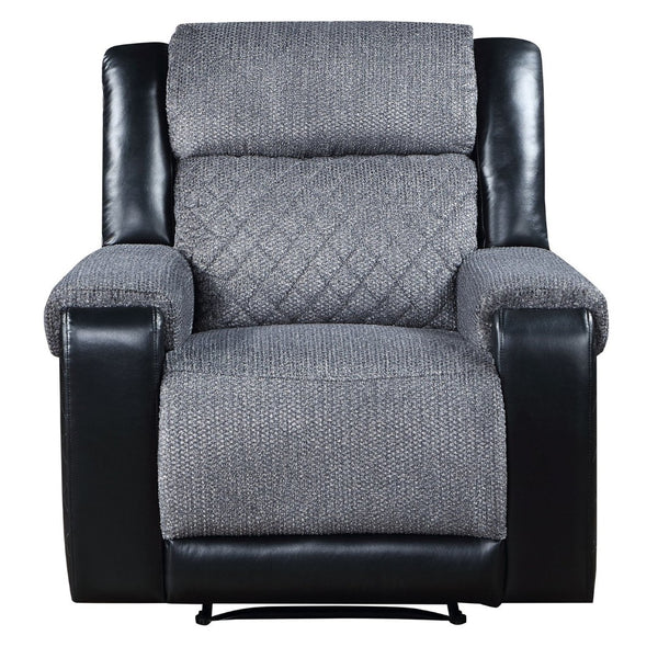 HomeRoots 39" Stylish Black and Gray Faux Leather Manual Recliner with Plush Comfort and Glider Motion 563924