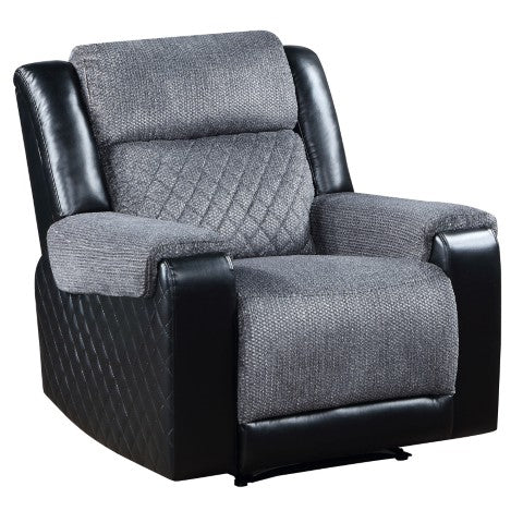 Homeroots 39" Modern Black And Gray Faux Leather Fabric Recliner - Comfortable Glider For Stylish Relaxation   563924